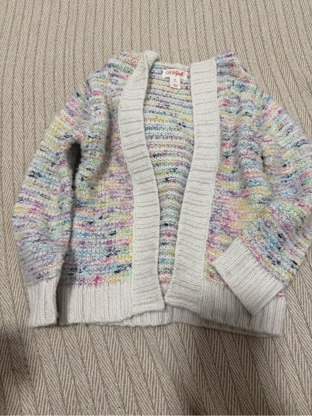 Cat & Jack Cream Multicolor Speckled Knit Cardigan